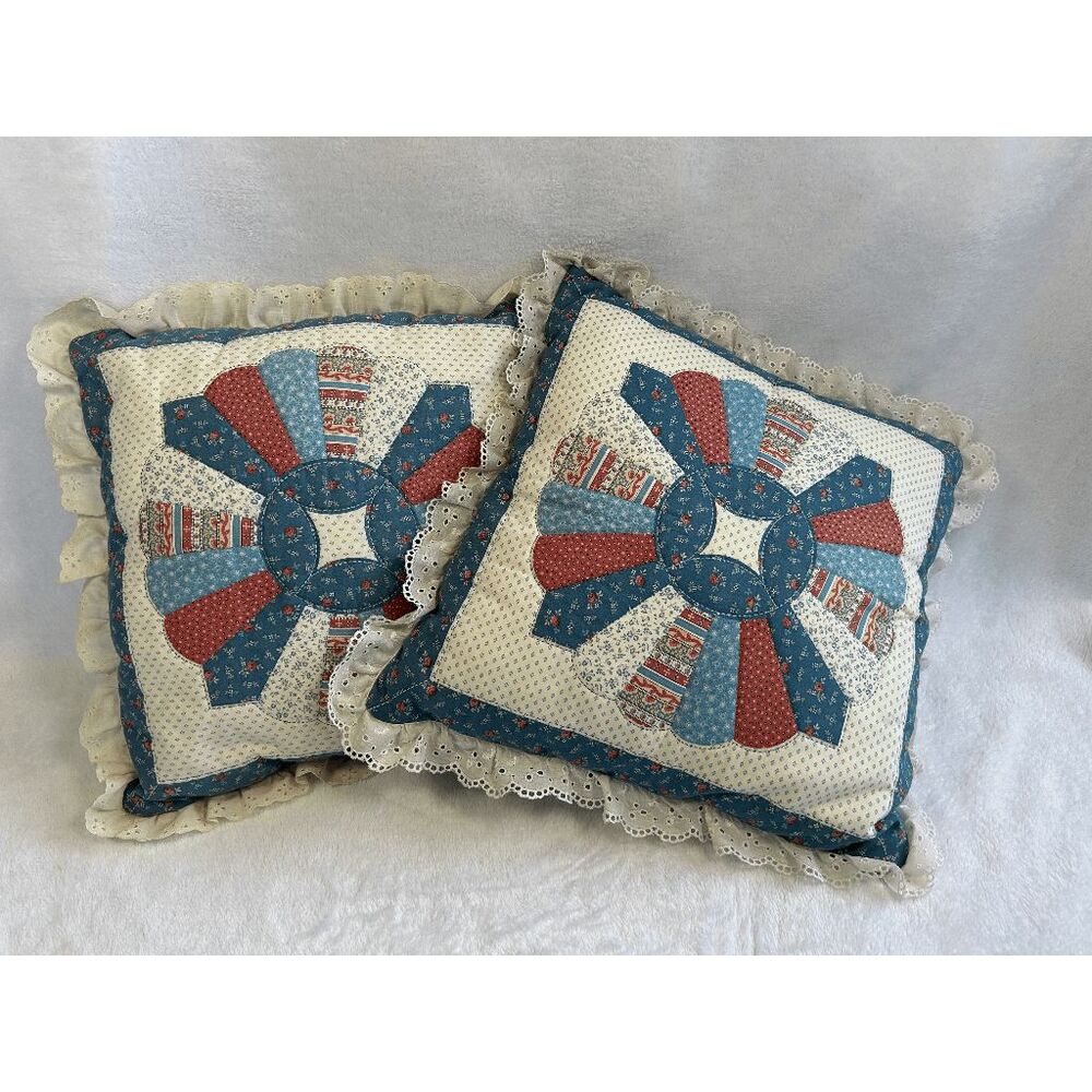 Hand Quilted Couch/Throw Pillow Set of Two, Cottagecore, Country, Prairie White